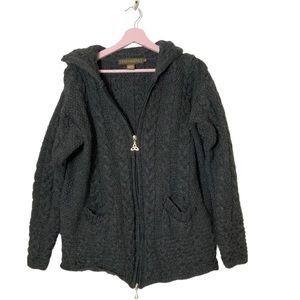Vintage Inis Crafts Irish Merino wool cable knit hooded cardigan sweater M